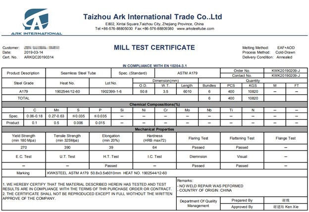 Mill Test Report