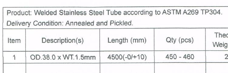 ASTM A269 TP304 Stainless Steel Boiler Tubes